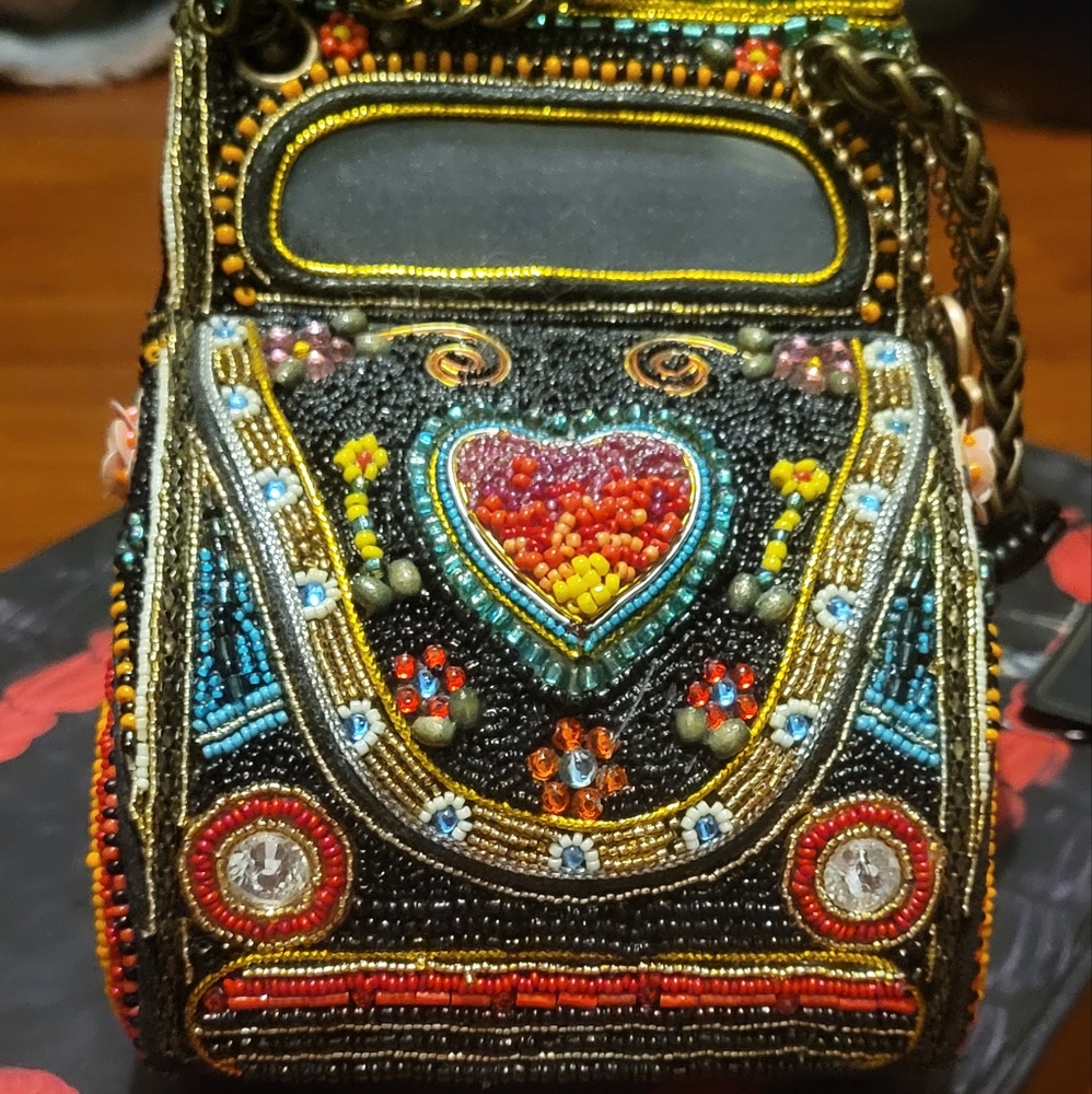 Mary Frances Black Beaded Car-Shaped Evening Bag with Multicolor Embellishments - Picture 9 of 11